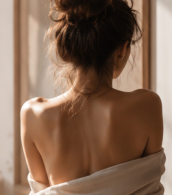 Femme de dos, détendue, dans une lumière douce
